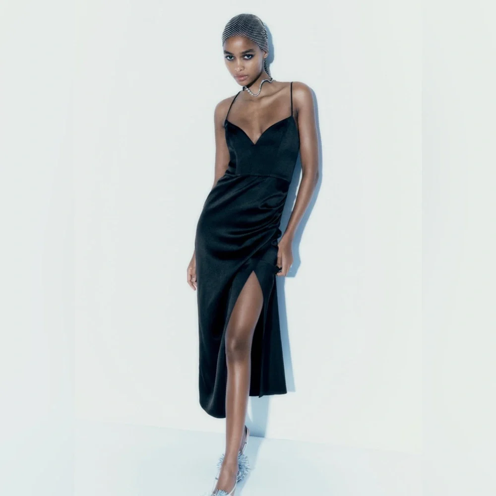 black silk mini dress Designer Mini Sexy Black Dress | Short Cami Slip Dress